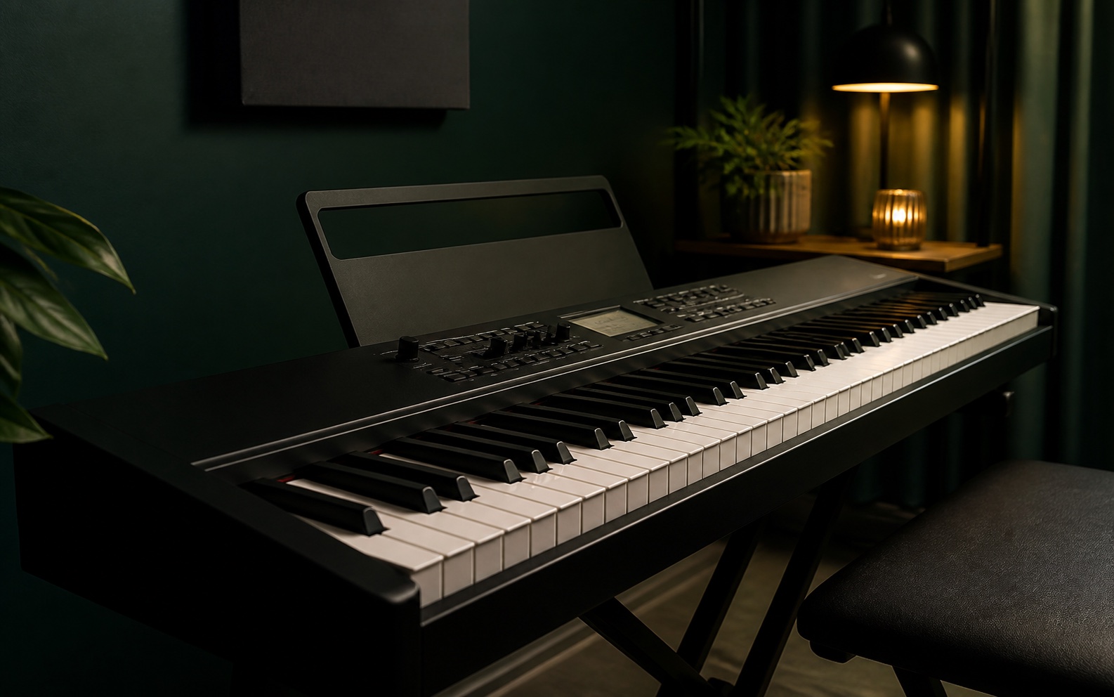 Modernes Keyboard in einem ruhigen privaten Musikstudio